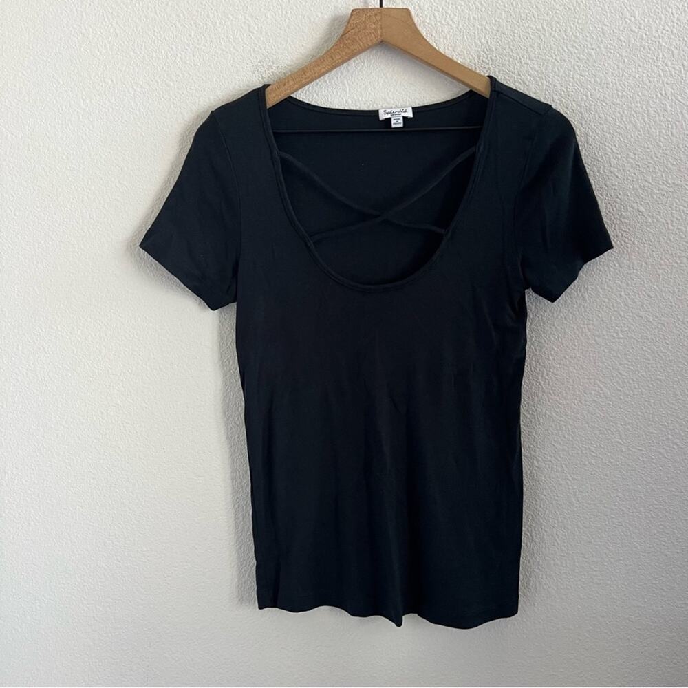 Splendid Black Crisscross Front Tee T-Shirt Neutral Elevated Basic Medium